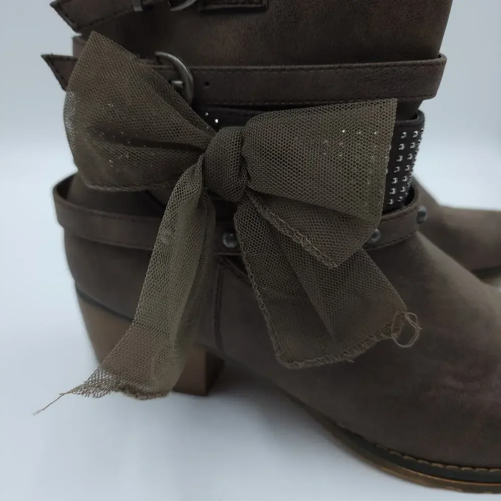 HOT TOMATO RANGER Strappy Embellished Ankle Boots in Brown Size 9.5